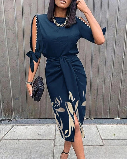 Variant image for Damklänning Botaniskt Tryck med Pärldetaljer Lätt Material-1