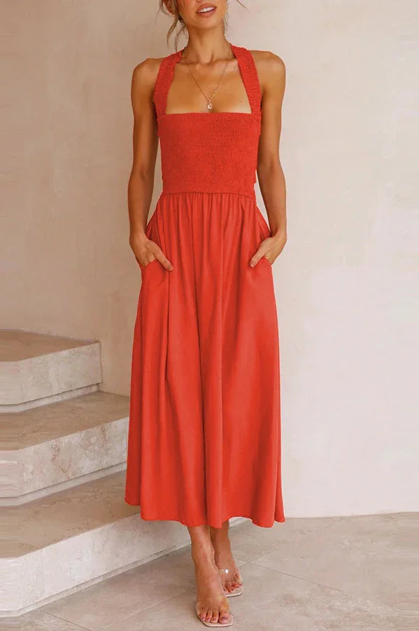 Fina Dam Klänningar Midi med Ruffles och Väskor i Andningsbart Tyg-1