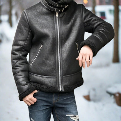 Dam Skinnjacka Fodrad Asymmetrisk Design i Skinn 2