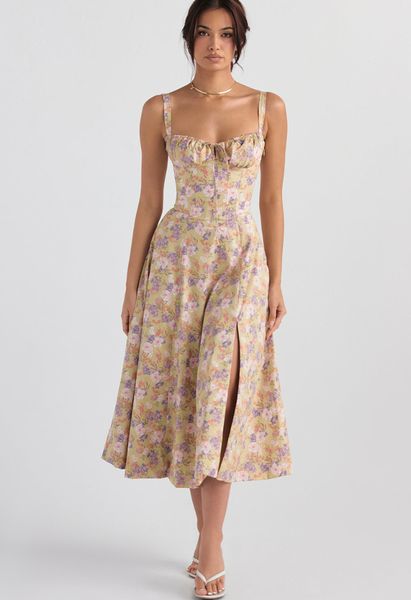 Kvinnors Bustier Klänning Blommönster Hjärtformad Halsringning Högkvalitativt Tyg-2