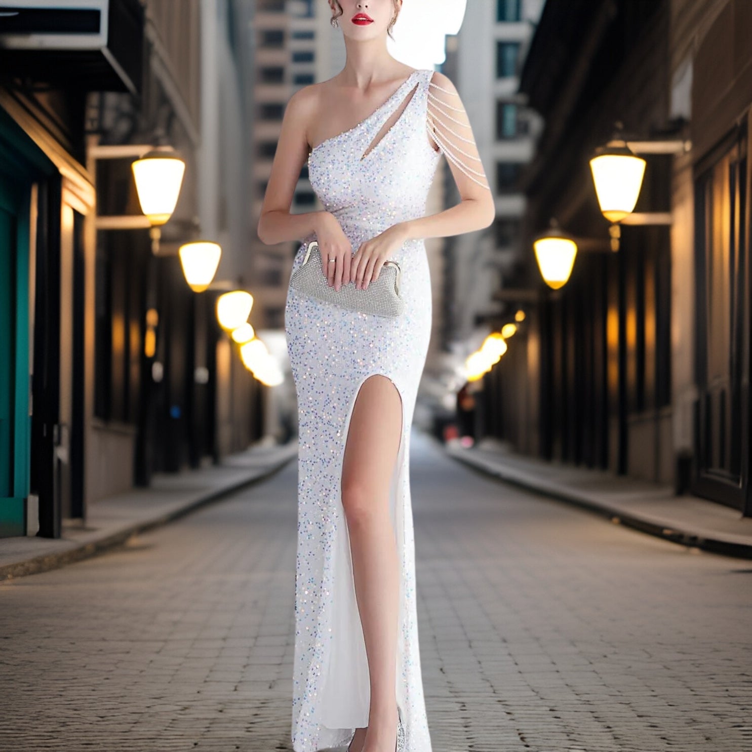 Dam Aftonklänning Flödande Polyester Elegant Design-2