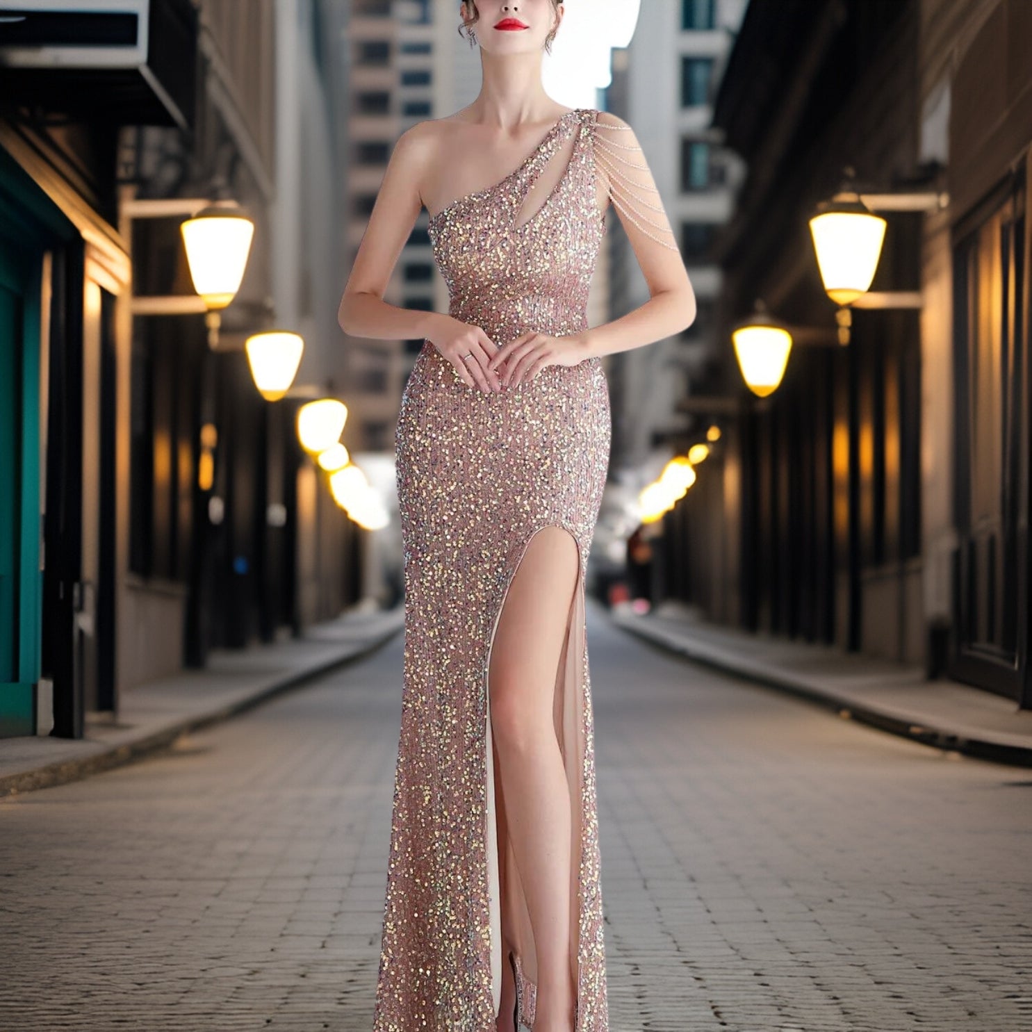 Dam Aftonklänning Flödande Polyester Elegant Design-4