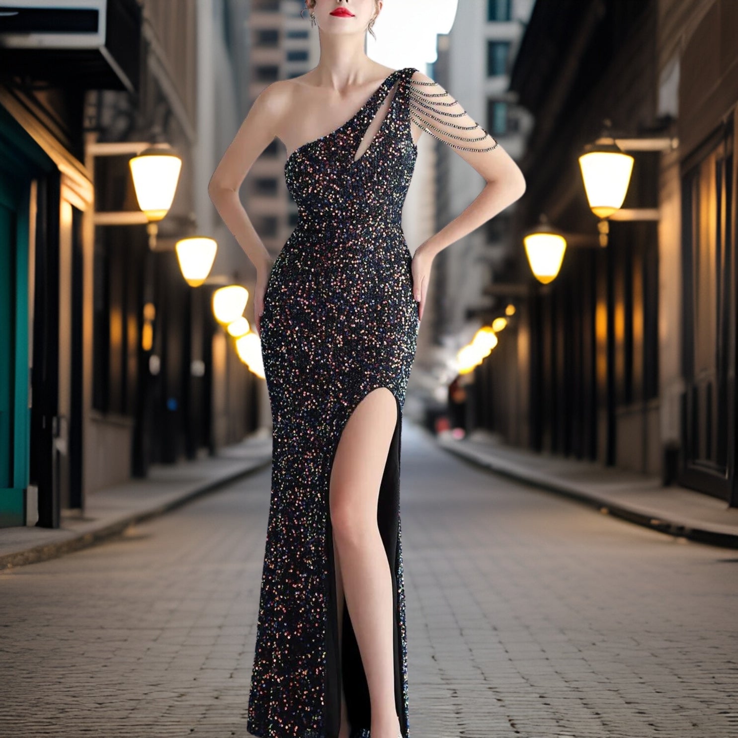 Dam Aftonklänning Flödande Polyester Elegant Design-6