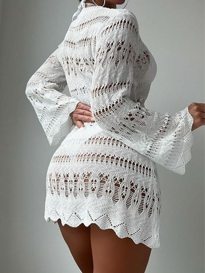 Dam Strandtäckning Långärmad Polyester Kimono-4
