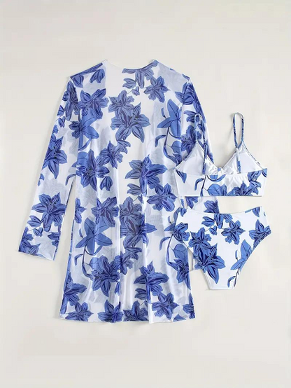 Dam Cover-up Set Hög Midja Polyester Elegant Badkläder-3