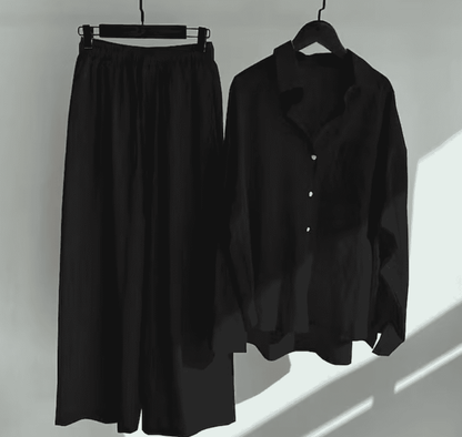 Variant image for Dam Linne Set Långt Byxor och Topp Löst Sittande Linne-31