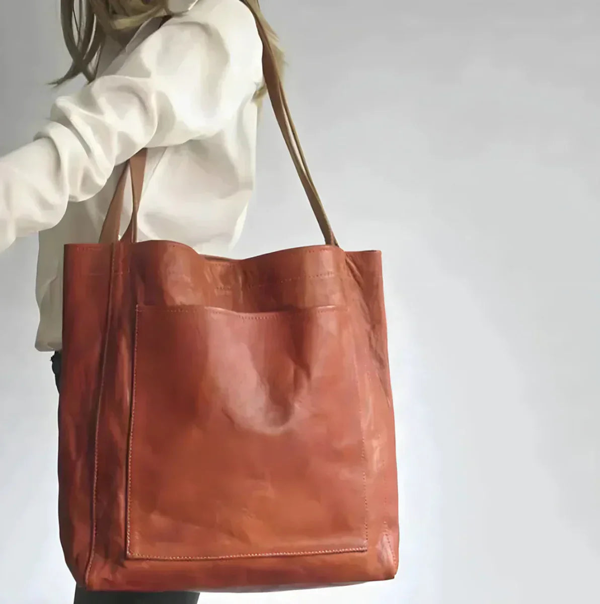 Dam Läderväska Handgjord Elegant Design Rymlig Läder Väska-3