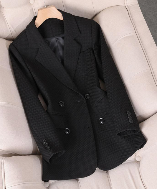 Dam Blazer Modern Design Dubbel-Radig Polyester med Kapellkrage 1