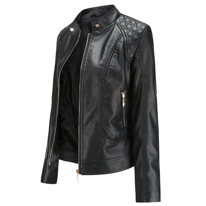Dam Skinnjacka Modern Design Läder Midjefit Elegant-2