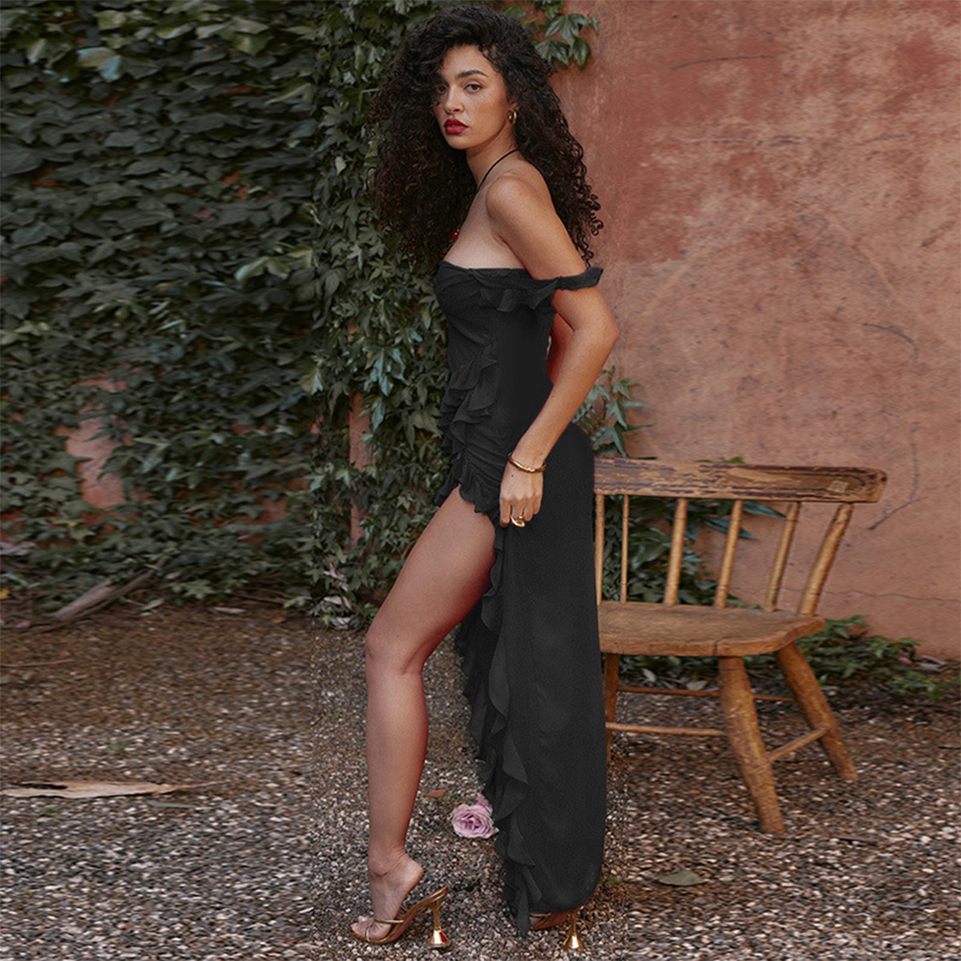 Maxiklänning Dam Elegant Slitsdesign Högkvalitativt Tyg-2