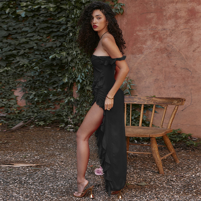 Maxiklänning Dam Elegant Slitsdesign Högkvalitativt Tyg-2