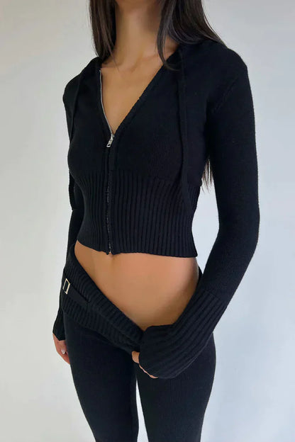 Dam Tacksuit Set Stickad Hoodie och Byxor Polyesterblandning 5