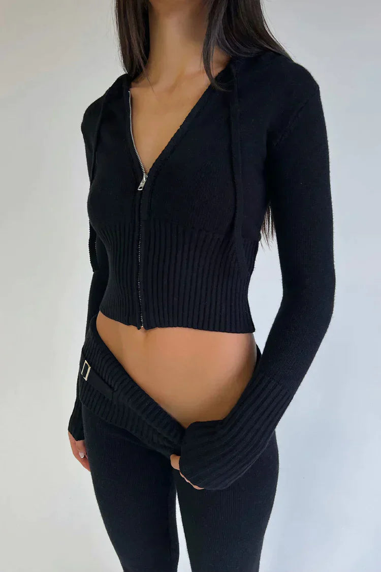 Dam Tacksuit Set Stickad Hoodie och Byxor Polyesterblandning 9