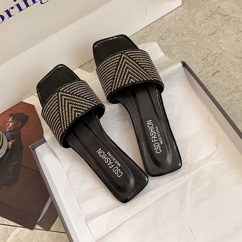 Ballerinaskor Dam med Geometrisk Design och Strassdetaljer – Bekväm PU-Läder och Platt Sula 5