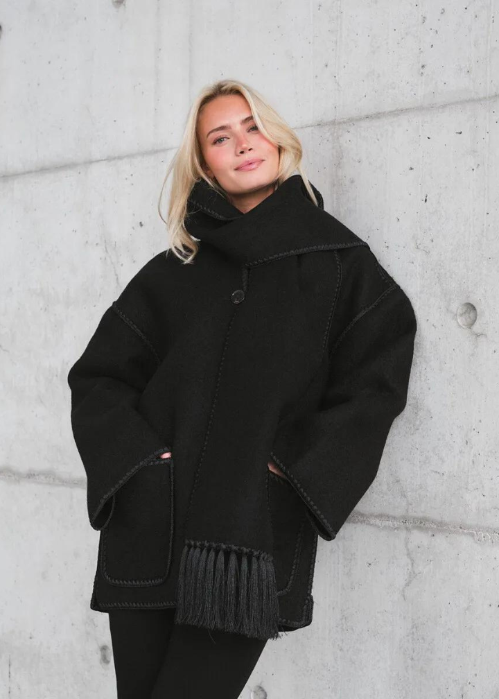 Damjacka Med Halsduk Lyxig Design Polyester-4
