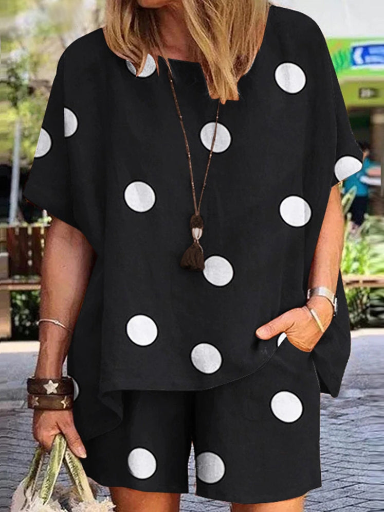 Dam Casual Set Prickmönstrad Blus Loose Fit Polyester Spandex-4