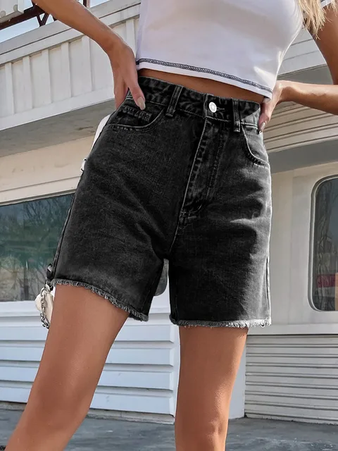 Dam Denimshorts Hög Midja i 100% Bomull 8