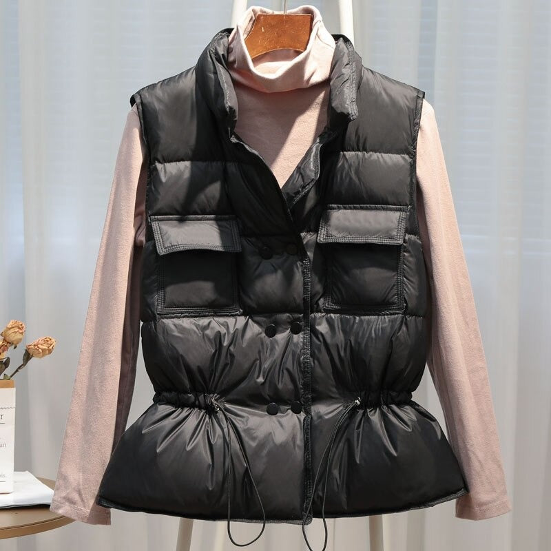 Dunväst Dam Quiltad Ärmlös Polyester med Justerbar Midja-4