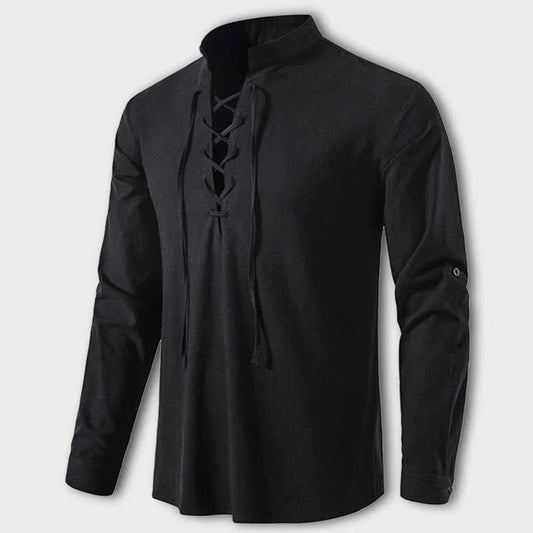 Dam Spetsskjorta V-hals Bomull Elegant Tidlös Design-1