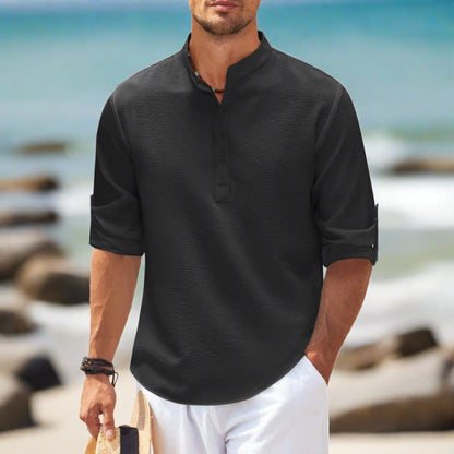 Herrar Polo Skjorta Mandarinkrage Texturmönster Mjuk Andningsbar Tyg-1