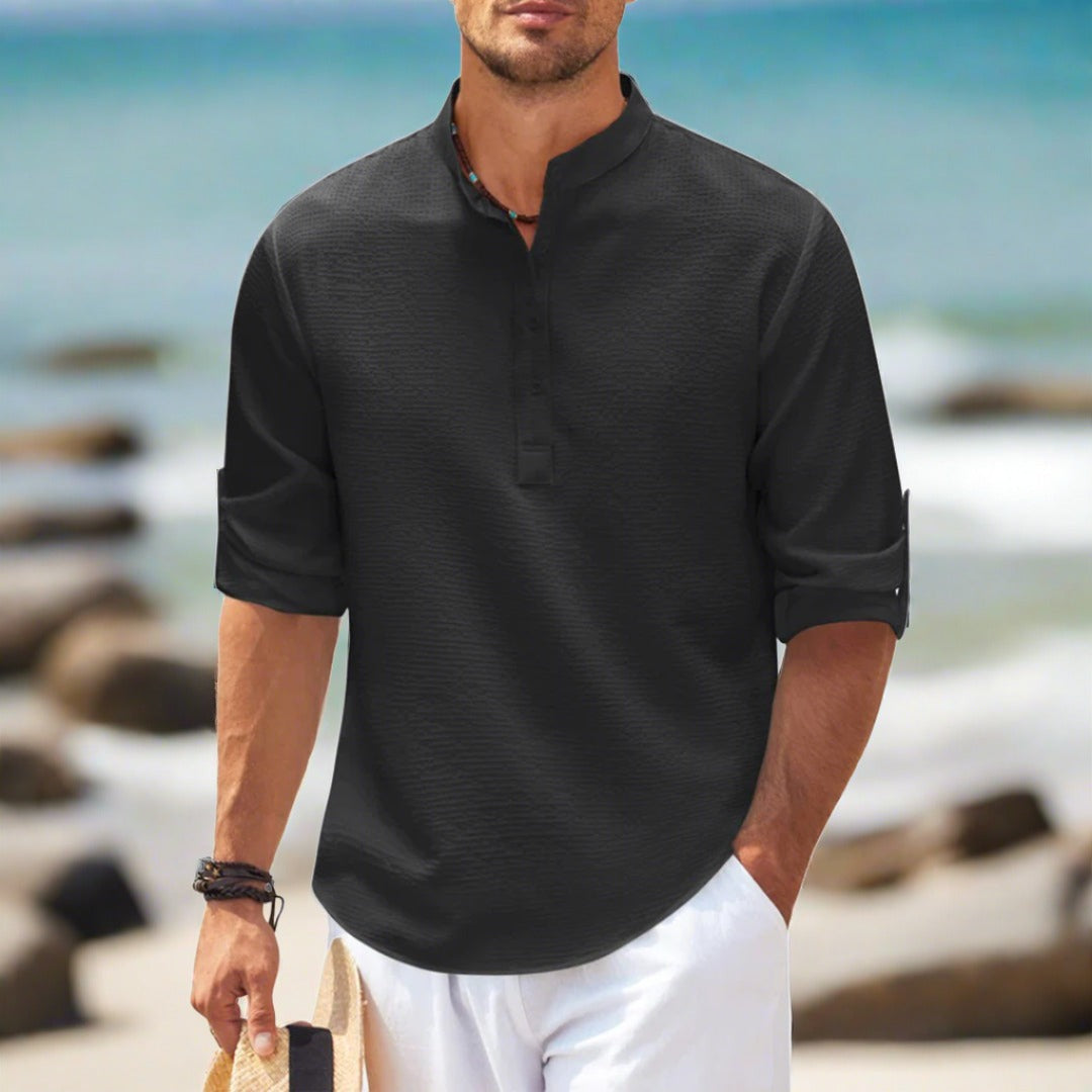 Herrar Polo Skjorta Mandarinkrage Texturmönster Mjuk Andningsbar Tyg-2