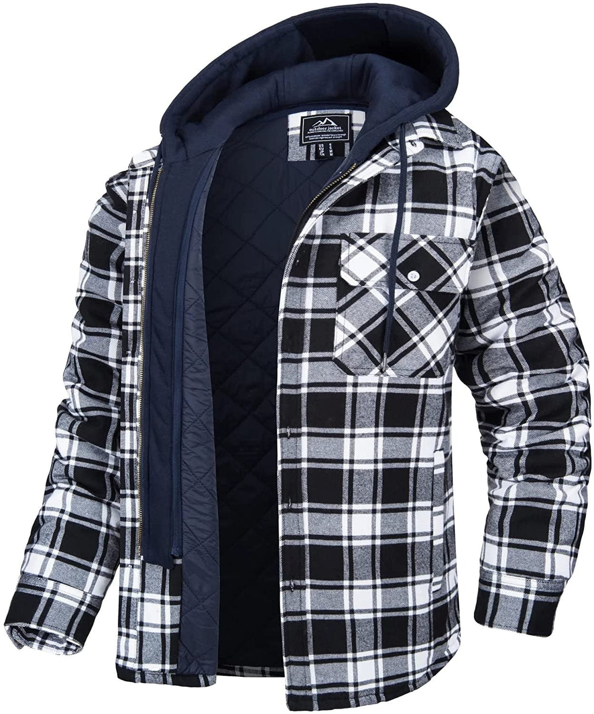 Variant image for Herrenjacke, kariertes Design, mit Kapuze, aus Baumwollmischung, für Herbst- und Frühling-25