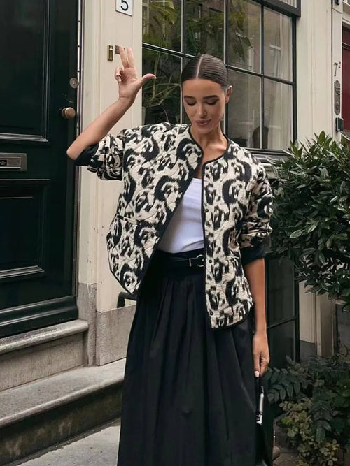 Damjacka Höstjacka Svartvit Mönster Polyester och Bomull-1