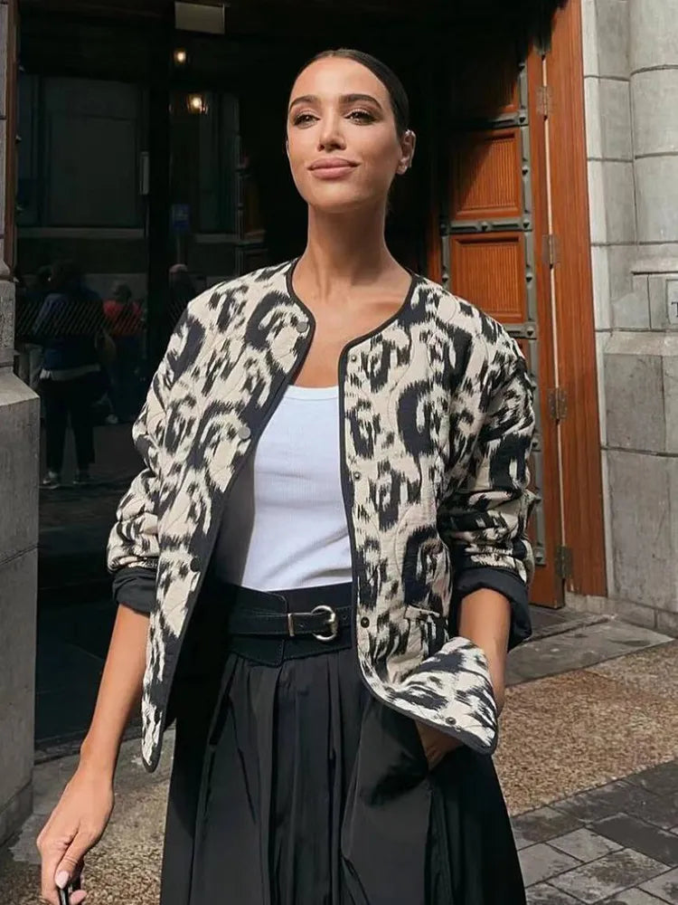 Damjacka Höstjacka Svartvit Mönster Polyester och Bomull-2