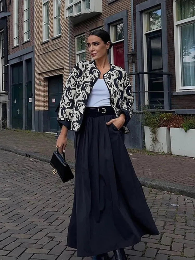 Damjacka Höstjacka Svartvit Mönster Polyester och Bomull-3