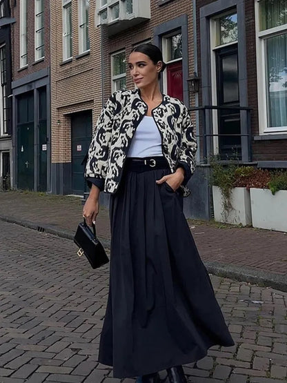 Damjacka Höstjacka Svartvit Mönster Polyester och Bomull-3
