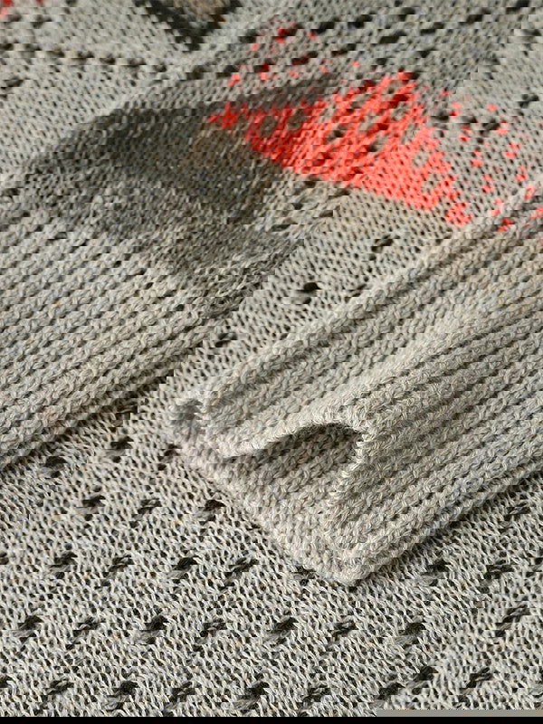 Stickad Dam Tröja Löst Snitt Ullblandning Med Geometriska Detaljer-3