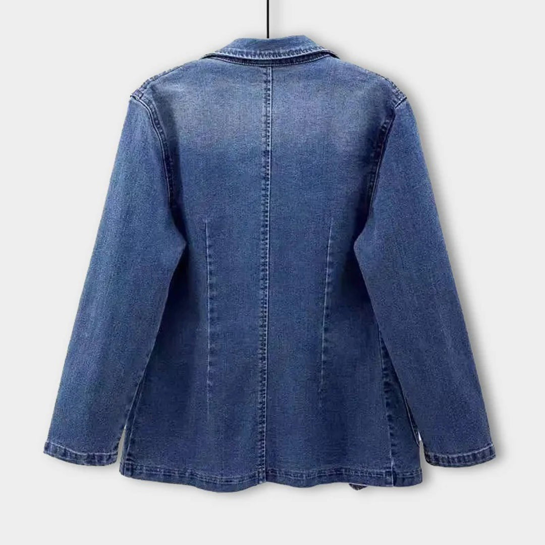 Dam Blazer Denim Stil Med Klassisk Knappstängning och Praktiska Fickor 2