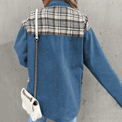 Dam Denimjacka Rutigt Mönster Trendig Denim-5