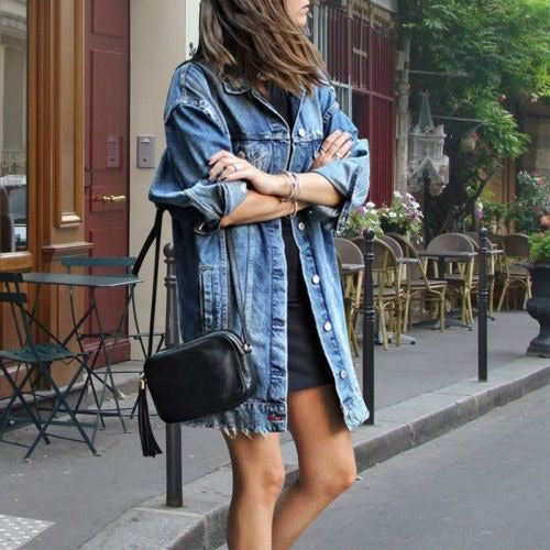 Dam Överdimensionerad Denimjacka Klassisk Stil Denim-1