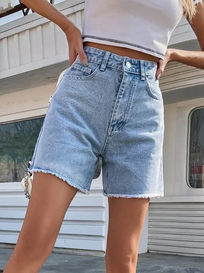 Dam Denimshorts Hög Midja i 100% Bomull 7