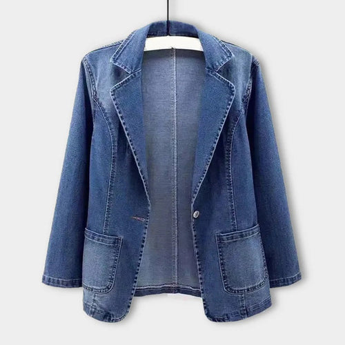Dam Blazer Denim Stil Med Klassisk Knappstängning och Praktiska Fickor 1