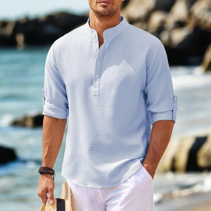 Herrar Polo Skjorta Mandarinkrage Texturmönster Mjuk Andningsbar Tyg-5