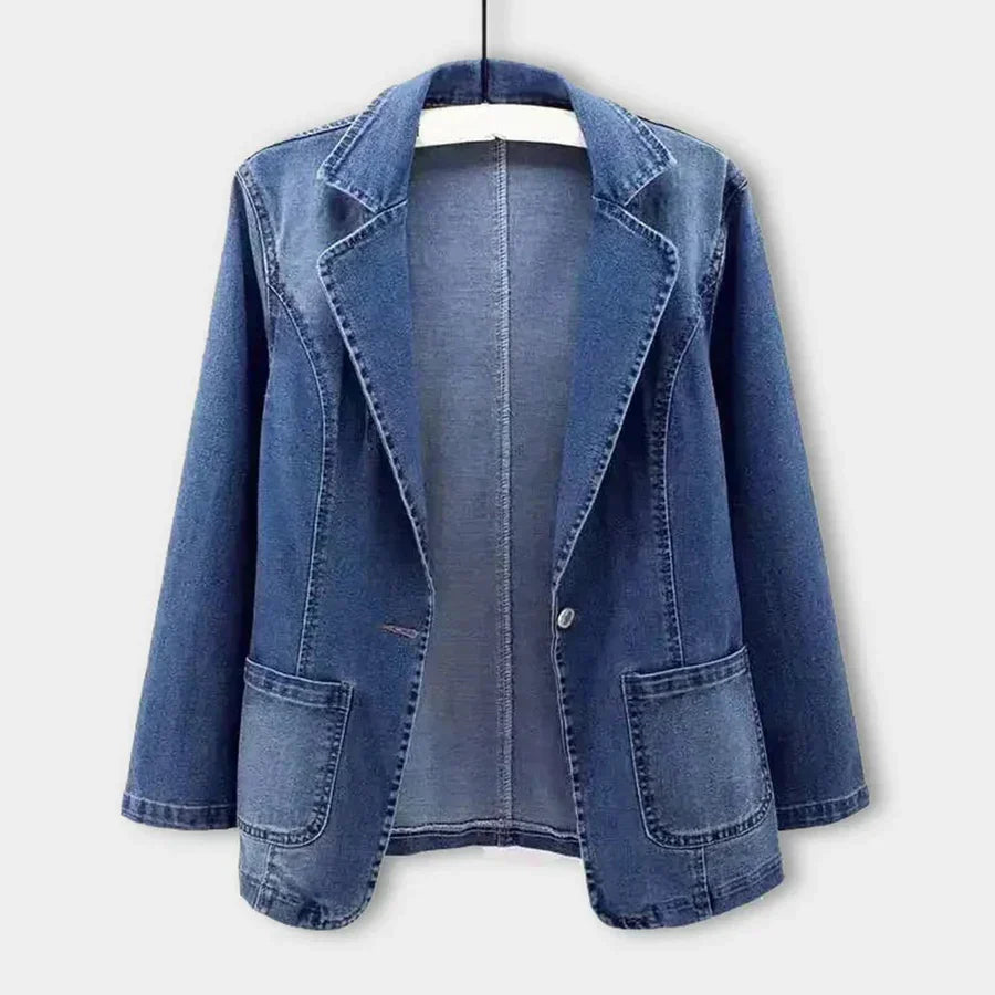 Dam Denimjacka Slim Fit Enkel Design Denim-1