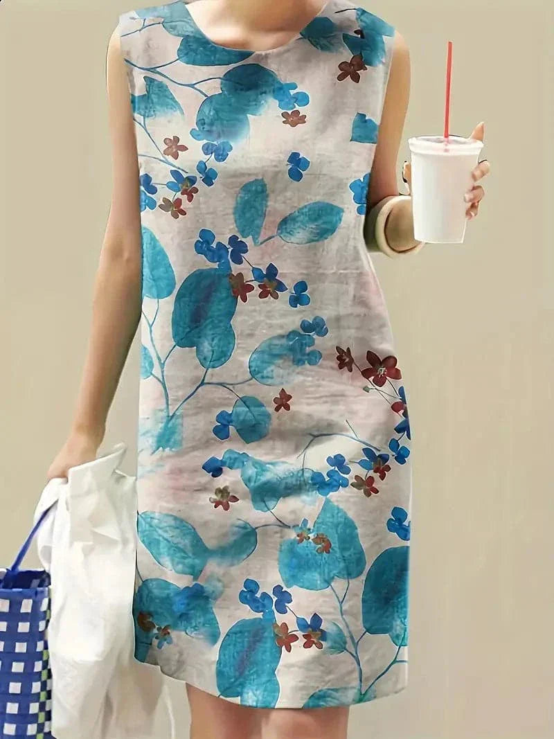 Damklänning Stora Blommor Lätt Tyg för Sommarens Eleganta Tillfällen-1