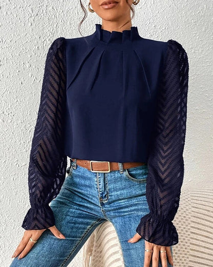 Dam Långärmad Topp Transparenta Ärmar Polyester-5