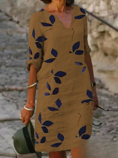 Kvinna Klänning Halv Ärmar Blommönster Polyester-3