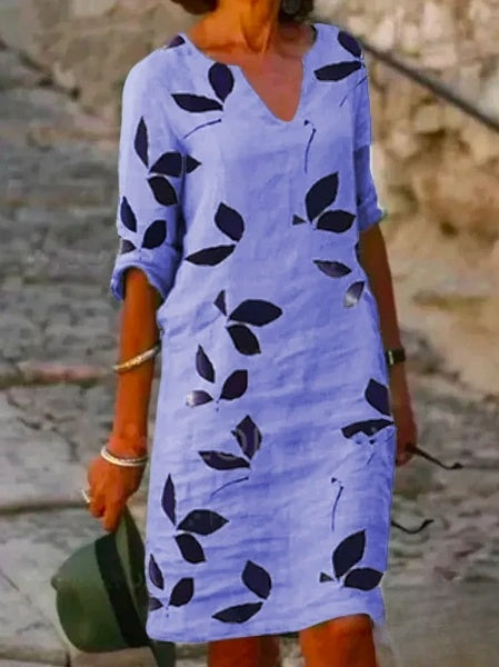 Kvinna Klänning Halv Ärmar Blommönster Polyester-4