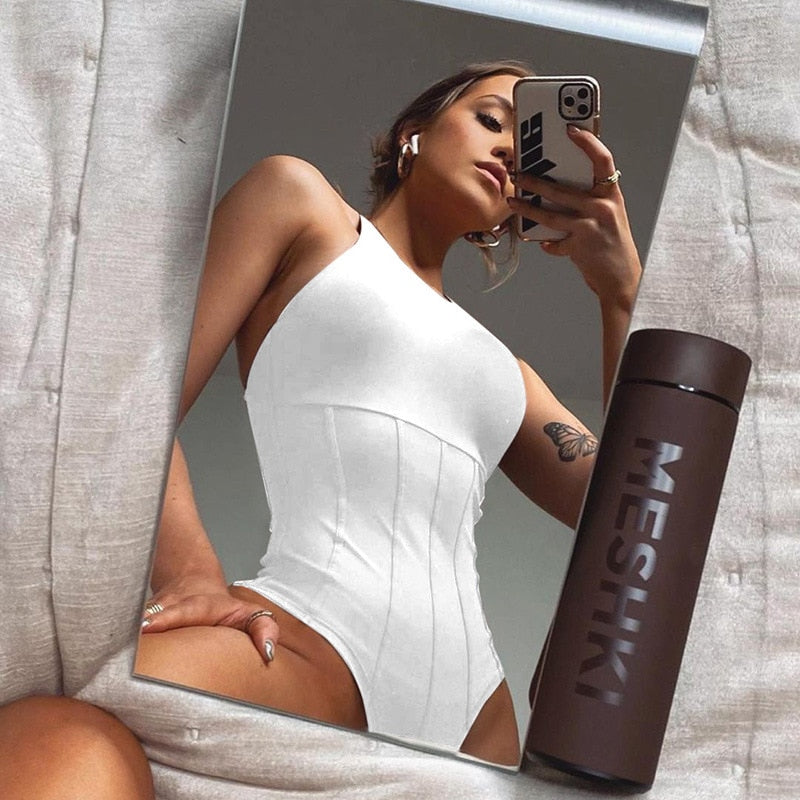Dam Bodysuit Med Korsade Bärare Polyester Tätt Sittande-2