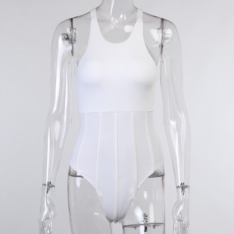 Dam Bodysuit Med Korsade Bärare Polyester Tätt Sittande-4