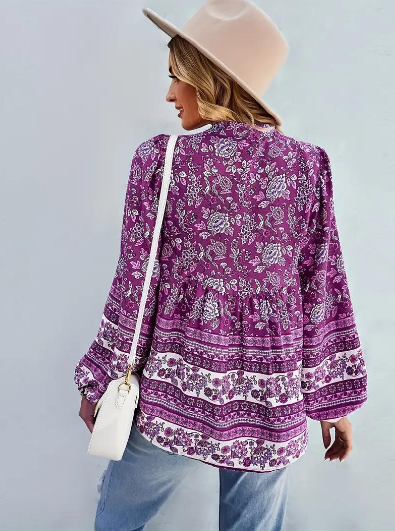 Blommig Blus för Dam med Långa Ärmar – Avslappnad Viskos i Flera Färger och Storlekar 5