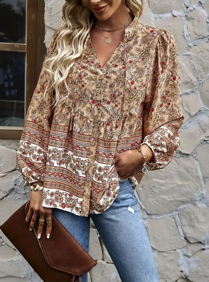 Blommig Blus för Dam med Långa Ärmar – Avslappnad Viskos i Flera Färger och Storlekar 6