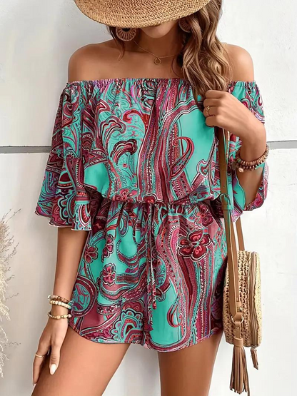 Dam Jumpsuit Off-Shoulder i Paisleytryck – Lätt och Bekväm Polyester, Finns i Flera Färger och Storlekar 9