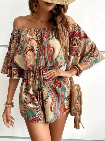 Dam Jumpsuit Off-Shoulder i Paisleytryck – Lätt och Bekväm Polyester, Finns i Flera Färger och Storlekar 2