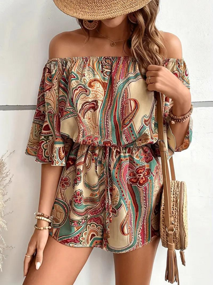 Dam Jumpsuit Off-Shoulder i Paisleytryck – Lätt och Bekväm Polyester, Finns i Flera Färger och Storlekar 4