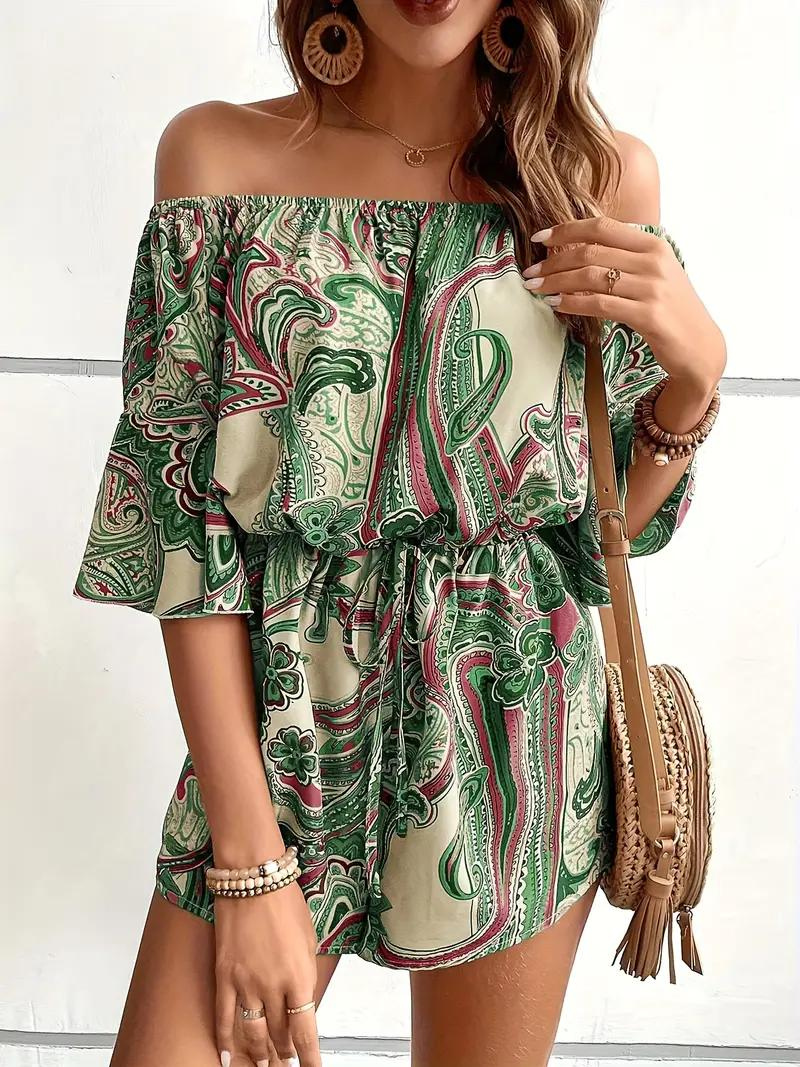 Dam Jumpsuit Off-Shoulder i Paisleytryck – Lätt och Bekväm Polyester, Finns i Flera Färger och Storlekar 6